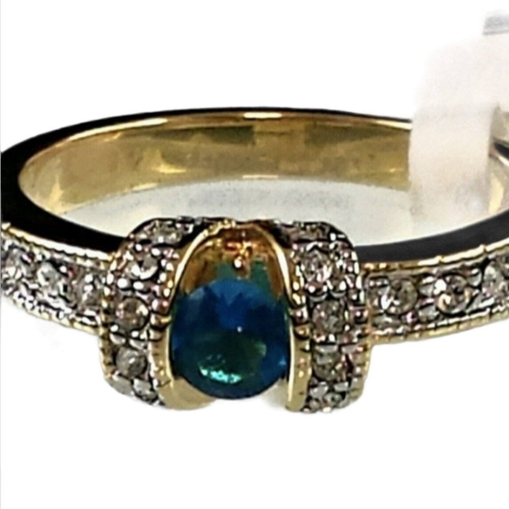 Gold Plated Birthstone April Ring Blue Size 8 *